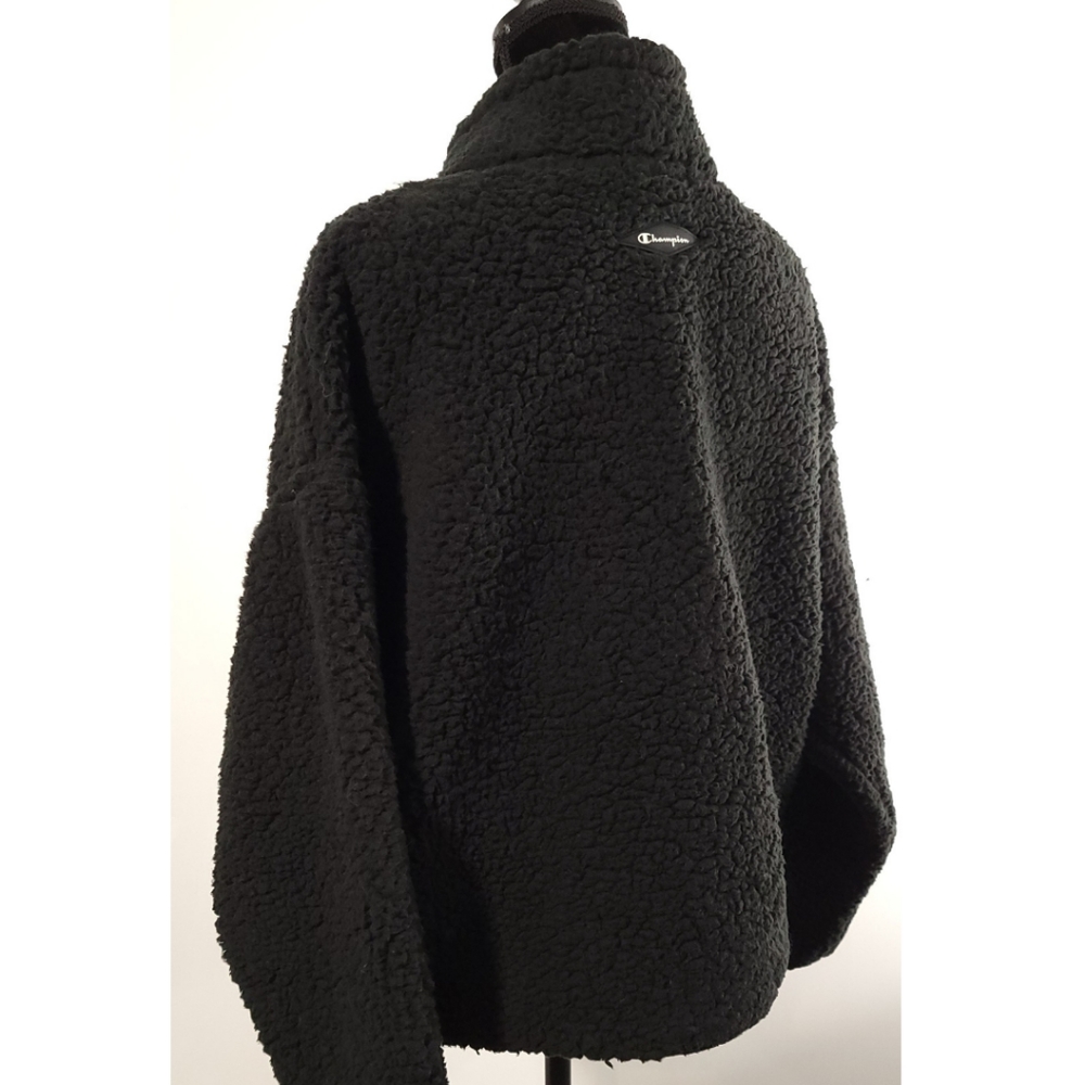 Champion 1/4 Zip Sherpa Teddy Bear  Pullover Sweatshirt Jacket Black sz XL - Picture 4 of 7